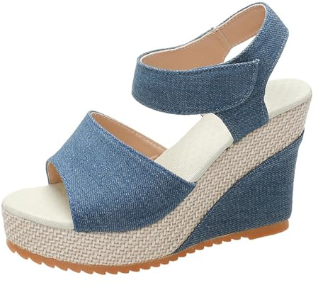 Klackskor damer sommar, platå höga klackar damer spänne damskor ultralätta rempumps Slingback kvällsskor mjuk fotbädd arbetssandaler remmar espadriller spännpumps