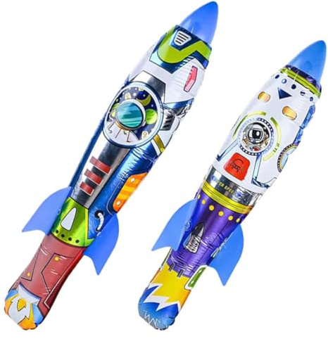 PRETYZOOM 2pcs Inflatable Rocket for Outdoor Use with Aluminium Film Material, Lightweight Plastic Construction, for Airplane Themed Parties and Outdoor Play Activities