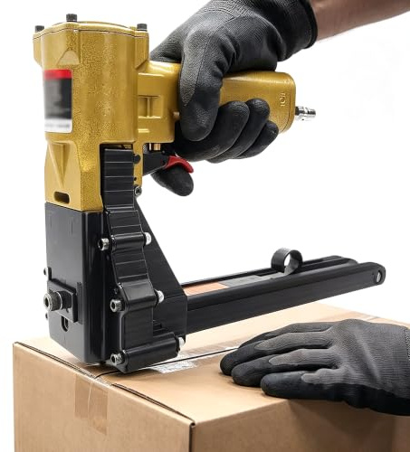 Agrafeuse Pneumatique Pour Fermeture De Cartons, Agrafeuse Pour Boîtes En Carton Ondulé De 34,7 Mm, Longueur Et Profondeur De Clouage Réglables, Machine De Scellage Haute Efficacité Pour Boîtes