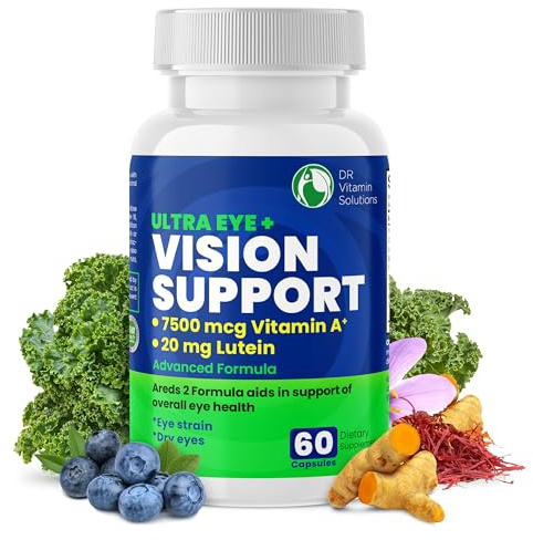 Vision Support Eye Vitamins for Macular Health | Supplements with Lutein, Zinc, Vitamin A & Bilberry | Areds 2 Formula for Red & Dry Eyes, Sight Care (1 Bottle, 60 Capsules)