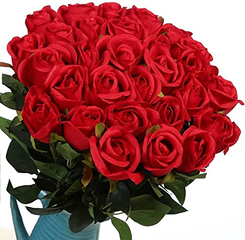 Veryhome Künstliche Rosen aus Seide, für die Vase, 10 Stück, künstliche Rosen für Hochzeits-Dekoration, Geburtstag, Garten, Grabschmuck (10er Pack, rot) Xueshanred
