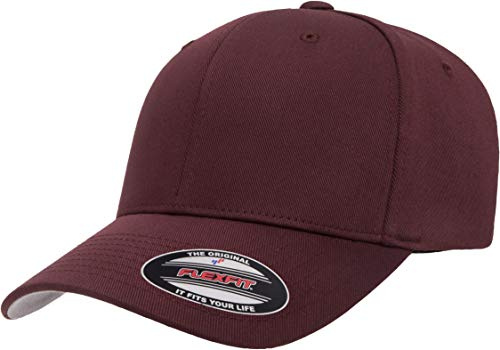 Flexfit Men's Wooly Combed Twill Fitted Baseball Cap, Maroon, Large-X-Large