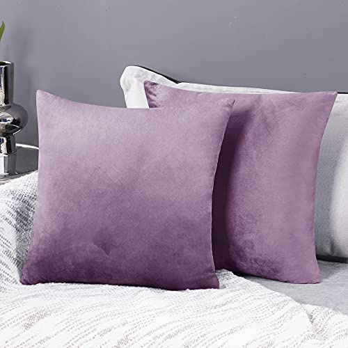 Deconovo Set of 2 Velvet Cushion Covers 45 x 45 cm Light Purple Decorative Cushion Cover