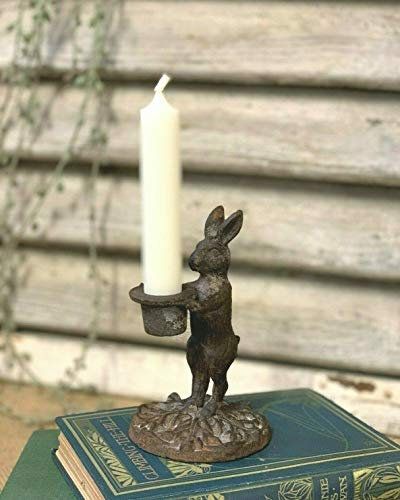 Yasirona Easter Metal Textured Rabbit Candle Holder - Decorative Hare Candlestick Holder Ornament