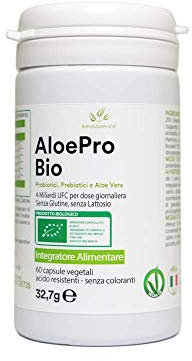 Benessence - AloePro bio con Aloe Vera Bio, Probiotici e Prebiotici – Prodotto Biologico - 4 MLD UFC con Aloe Vera - 60 capsule vegetali
