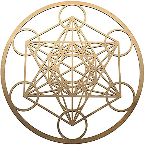 Fourth Level MFG 12 inch Metatron's Cube (Gold), Sacred Geometry Wood Wall Art, Zen Home Decor for Yoga and Meditation, Chakra Crystal Grid Board, Good Energy Spiritual Altar Decoration