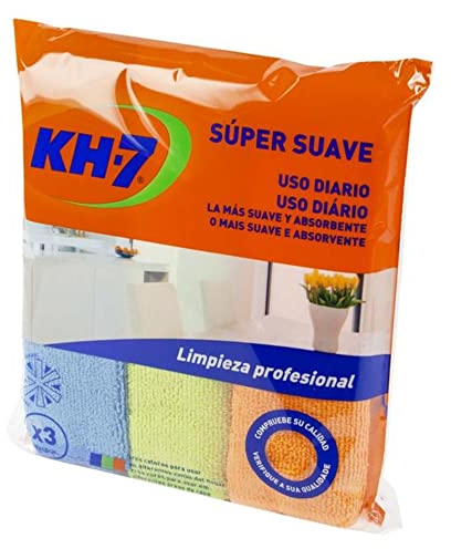 Kh7 3 bayetas Multiuso Suave Microfibra 38 x 40 cm, Azul/Amarillo/Naranja, 38x40cm