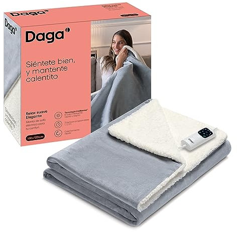 DAGA Manta térmica eléctrica de Sofá Relax Suave Elegante, Tecnología de Calefacción Intellisense, con Tejido Efecto Borreguito Suave y Confortable, 160 x 120 cm