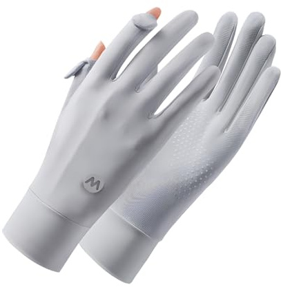 Gants de protection solaire en soie glacée - Protection UV - Antidérapants - Pour écran tactile - Pour cyclisme, équitation, golf, randonnée (gris, taille unique)