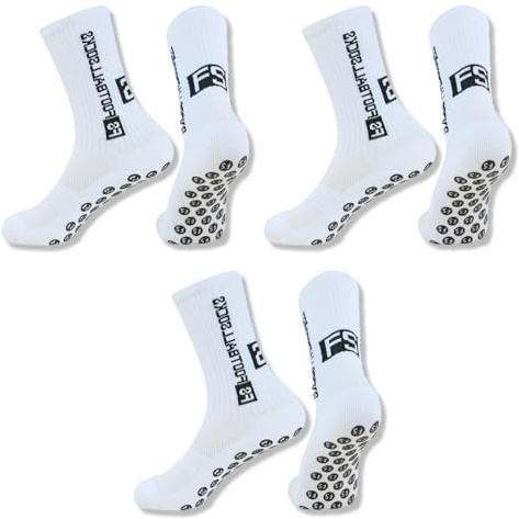 WUMZIRA 3 Paia Calzini Antiscivolo Calcio Uomo Calze Sportive Traspiranti, EU 39-46 Calze Grip Calcio Addensare Calzini per Calcio Pallacanestro Tennis Yoga Trekking, Bianco