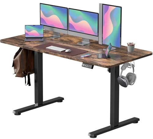 VOSATRON Elektrisch Höhenverstellbarer Schreibtisch 160x60cm Schreibtisch Höhenverstellbar mit Memory-Steuerung und Anti-Kollision Technologie, Rollen, Spleißbrett, Schwarz Rahmen/braun Tischplatte