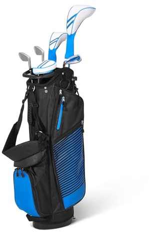 Amazon Basics Golf Club Set, 6- Piece with Stand Bag, Oversized Clubface, Low Center of Gravity, Left handed, Blue/Black