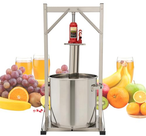 Presse à fruits 12 l, presse-vin, pression 3 T, presse-agrumes en acier inoxydable avec pelle, support, pelle extérieure et cric hydraulique pour presser les légumes, le vin, la purée, argent