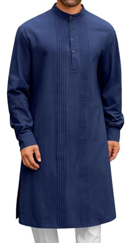 Indian Men's Cotton Kurta Pyjama Set Casual Office Wear Outfit Men Long Kurta Set Eid/Diwali Festive Boys Party Wear Dress