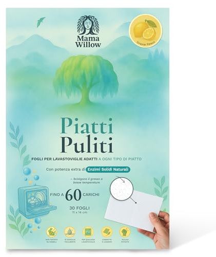 Mama Willow Spülmaschinen-Blätter (30 Stück) – ohne Mikroplastikpartikel – mit pflanzlichen Tensiden & Enzymen – ohne Parabene, Phosphate & Bleichmittel – Sanfter Duft