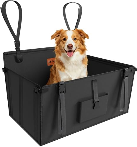 KYG Seggiolino Auto per Cani di Taglia Grande – Extra Stabile, Impermeabile, Antiscivolo e Antigraffio, Rinforzato con 4 Cinghie di Fissaggio per Sedile Posteriore, L, 70x55x36 cm