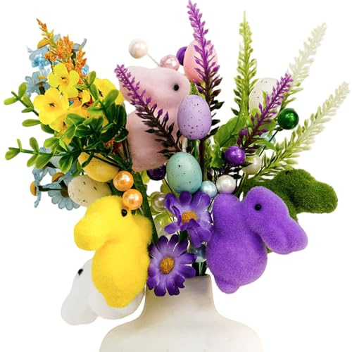 Fangoo 5 Piezas 33 cm Pascua Huevos Artificiales Ramas con Conejito de Espuma Ramas Mesa Decorativas Primaverales para el Hogar para Arreglos Florales Coronas Centros de Mesa Relleno para Jarrones