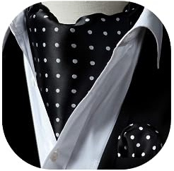HISDERN Black Cravats for Men - Polka Dot Cravat and Pocket Square Set Wedding Classic Business Ascot Tie and Handkerchief
