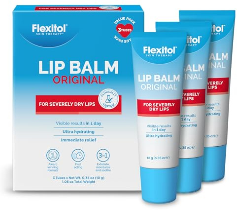 Flexitol Original Lip Balm, Intensive Moisture Restore for Dry, Chapped Lips, Long-Lasting Hydration, 3 Pack (0.35 oz Each), 1.05 oz Total