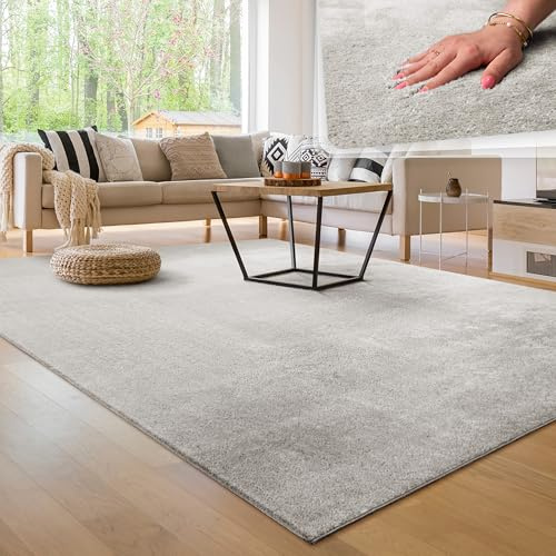 Paco Home Tappeto Moderno e Morbido per Soggiorno a Pelo Corto Lavabile Fluffy Uni Effetto Pelliccia Senza Tempo Elegante Antiscivolo Facile da Pulire, Dimensione:160x220 cm, Colore:Argento