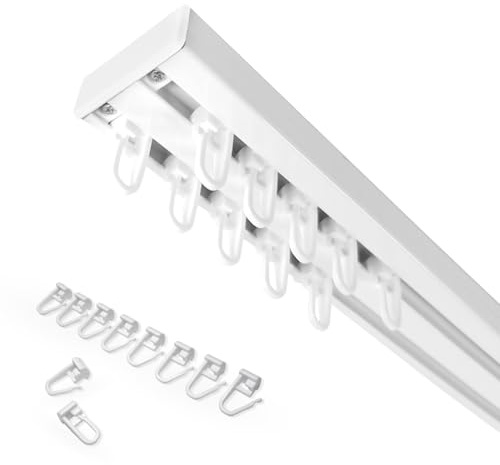 Home-Vision Gardinenschiene Vorhangschiene 2-läufig, 3-läufig oder 4-läufig (Serie X, 2-läufig, 280cm - mit Faltenlegehaken) Aluminium, Inkl. Befestigungsmaterial, für Schiebevorhang