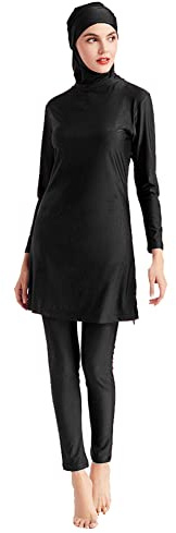 Burkini Swimsuits for Women Muslim Swimwear 3 Pieces Full Cover Long Sleeve Swimming Top Hijab Pants Modest Swimsuit Solid Color Islamic Swimming Costume Plus Size Beachwear Black L