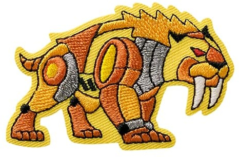 Mono Quick 10383 Säbelzahntiger Roboter Bügelbild, Patch, ca. 3,8 x 6 cm Tiger Applikation