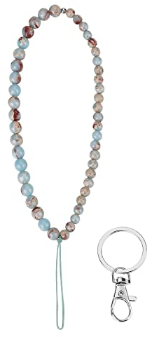 cobee Abalorio de teléfono con cuentas con llavero, correa de cadena de teléfono con cuentas hechas a mano con piedras preciosas naturales para teléfono cordón antipérdida correa (Shoushan Stone)
