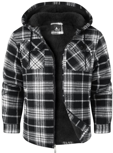 SwissWell Camicia Boscaiolo Uomo Giacca Flanella a Quadri Spessi Fodera di Peluche Felpa Cappuccio Foderata Casual Uomo Felpa con Cappuccio in pile Giacca Invernale con Tasca(Nero M)