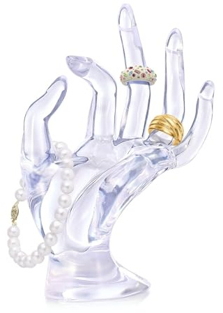Flexzion Portagioie a mano da donna, per bracciale, orologio, anello da mano per gioielli, modello a forma di braccio di manichino, espositore a mano, manichino in poliresina, trasparente