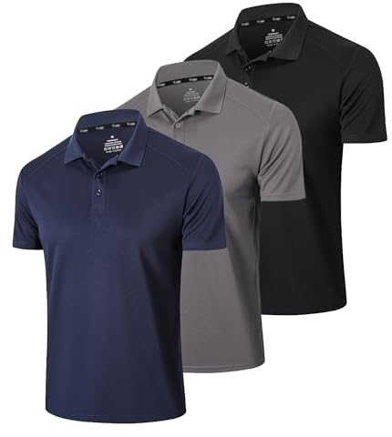 Gaiatiger 3 Pack Mens Polo Shirts Short Sleeve Quick Dry Lightweight Golf Casual Collared Tops Breathable Moisture Wicking Work Shirts(0427) Black Grey Navy-L