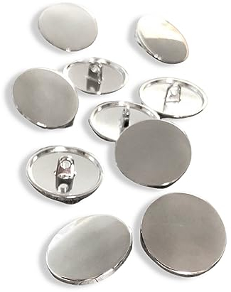10 Stück flach glatt silber glänzend Metall Ösenknöpfe 15mm, 20mm, 23mm oder 25mm (20mm)