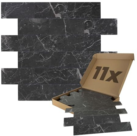 Dalsys Wandpaneele selbstklebend Marmoroptik Steinoptik 1m², 11 Stück Anthrazit Wandverkleidung feuchtigskeitsbeständig, Premium Qualität für Bad und Küche