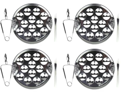 12 tlg. Schneckenset aus Edelstahl für 4 Personen | bestehend aus 4x Schneckenpfanne für je 12 Schnecken 4x Schneckenzange und 4x Schneckengabel