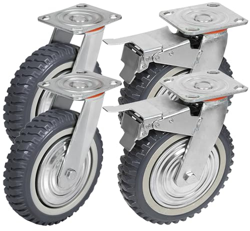 Taylor & Brown 4 x Heavy Duty Industrial Swivel Castor Wheels with 2 Brakes - 200mm up to 1000KG - No Floor Marks Silent 360° Transport Caster for Furniture - Rubbered Trolley Wheels – 8” Grey Castors