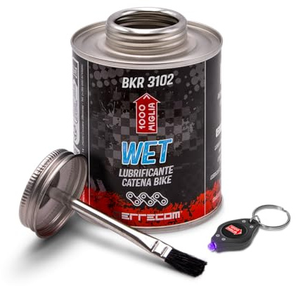 1000 Miglia BKR 3102 Wet Lube Bike Chain, for Wet and Muddy Weather Conditions, All-In-One Can, Brush included – 400 ml Can