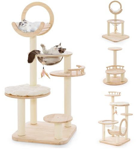 COSTWAY Rascador de Madera, 4 Formas de Bricolaje, árbol para Gatos con Plataformas y cápsula Espacial, Postes de sisal y Juguetes, árbol rascador para Gatos Grande, Muebles para Gatos, árbol de