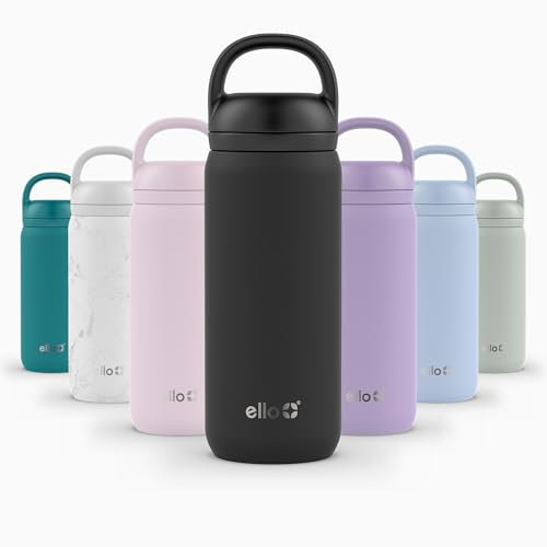 Ello Cooper Twist 18oz Stainless Steel Water Bottle with Chug Lid | Leak Proof Double Walled and Vacuum Insulated | Fits Car Cupholder | Built in Carry Loop | Dishwasher Safe | Black