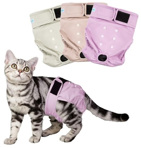 Paw Legend Cat Diapers for Female Cats Spraying Washable Reusable Kitten Diapers for Cats Incontinence Pet Diapers (3 Pack, Small)