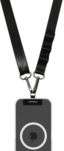 PEREKHVAT Universal Handykette Nylon 2cm Breit - 130cm Lange, Verstellbar & Abnehmbar, inkl. 3 Zubehörhaken für alle Smartphones - Schwarz