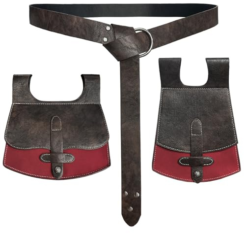 HiiFeuer Borsa da Cintura Medievale in Finta Pelle Fatta a Mano con Anello e Marsupio Portatile Rinascimentale (Marrone)