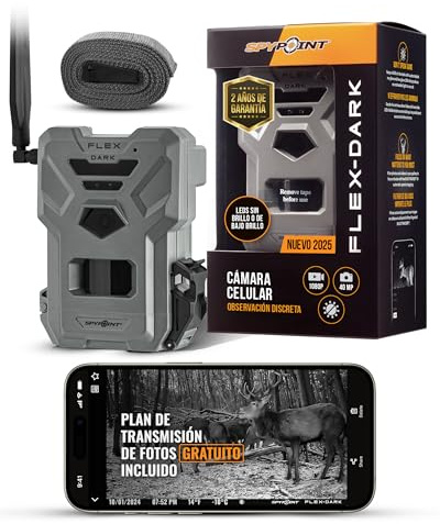 Spypoint FLEX-DARK Cellular Trail Camera, 40MP Photos, 1080p Video + Sound, No-Glow Game Camera, Hunting Night Vision, Motion Activated,30m Detection, No Wifi Needed Trail Cam