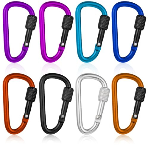 12PCS D-Shape Carabiner Clasp, 2.2in Small Carabiner Clip with Screw Door, Snap Hook Sport Accessories for Outdoor Camping Hiking, Clips with Screw Gate, Multicolored (Not for Climbing)