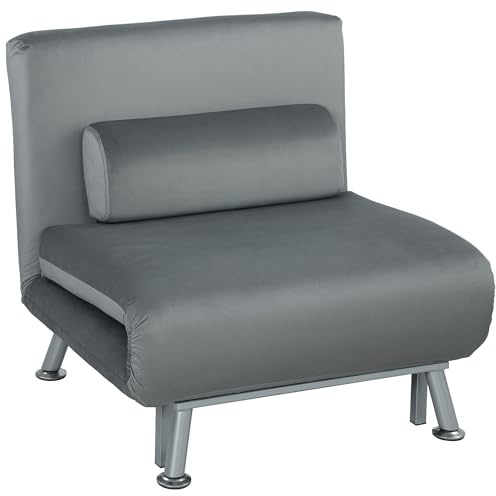 HOMCOM 3 in 1 Schlafsessel Klappbar Schlafsofa mit Bettfunktion Verstellbarer Rückenlehne Kissen Gästebett bis 150kg belastbar Relaxsessel Klappsessel für Wohnzimmer Schlafzimmer 75x70x75cm Grau