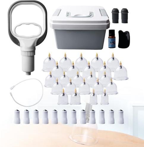 Behogan Schröpfgläser mit Vakuumpumpe, 24 Stück Set Schröpfglas, Schröpfglas für Gesicht und Körper, Schröpfset mit Therapiemagneten, Schröpfgläser Set,Cupping Set für Ganzer Körper,Entspannen Muskeln