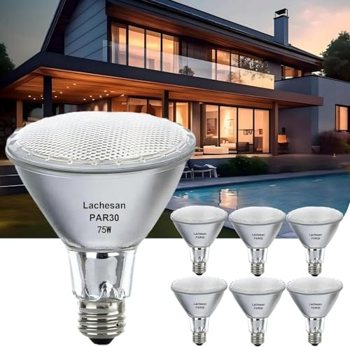 Lachesan 120V 75W Par30 Halogen Flood Light Bulbs, Halogen Long Neck Bulb, 2700K Warm White Dimmable High Brightness, Great for Accent Lighting, Tracking, Recessed Bulb 6Pack