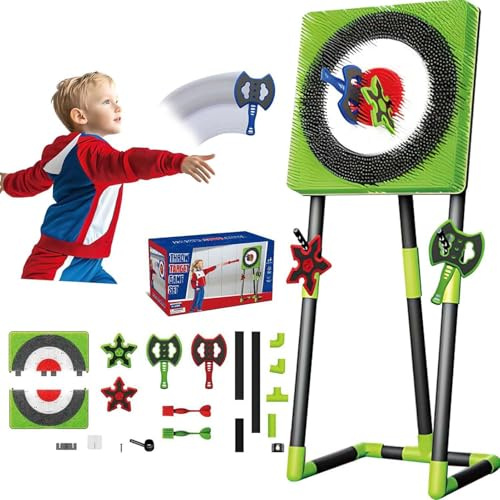 UIHECTA Cible de Lancer de Haches en Poils, Jeu de Cible 3 en 1 avec 2 Haches, 2 Cibles Fléchettes et 2 Jeux de 6 Fléchettes, pour Intérieur, Extérieur et Jardin, Jeux de Carnaval,Vert,Square
