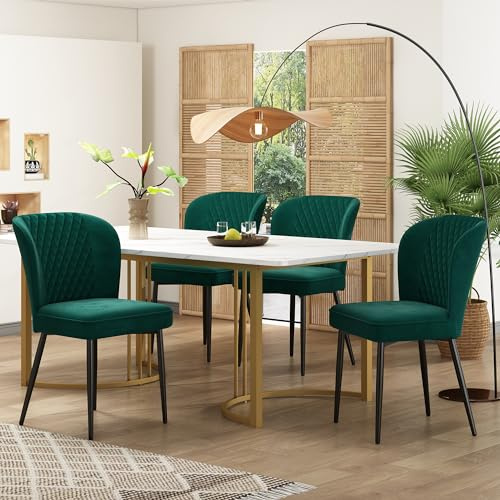 Rektangulärt matbord 140 × 80 × 75 cm med 4 stolar, set MDF-bordsskiva, stoppstol med ryggstöd, matgrupp 5 delar för 4 personer för matsal, kök, sittgrupp, grön