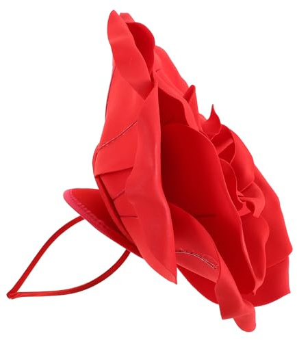 FELTECHELECTR Corona di Fiori Artificiale Rossa Grande Rosa Oversize per Spose e Damigelle, Copricapo Leggero in Eva e Lega per Matrimoni, Balli e Feste di Primavera