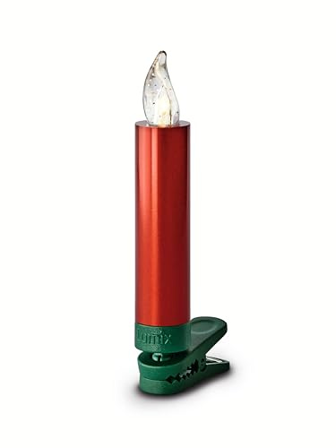 Krinner LUMIX Superlight Mini Metallic, candele per albero di Natale, senza fili, laccate a mano, set base con 12 candele e telecomando a infrarossi, rosso, 75546, 1,5 x 1,5 x 9 cm
